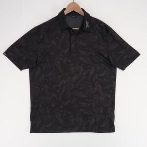 PXG Polo Shirt Mens M Black Camo Golf Performance Snap Button Short Sleeve